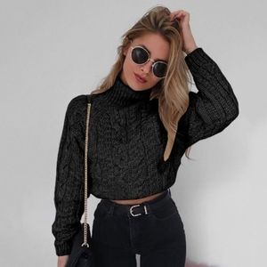 Super Cute Thin Midriff (short) Cable Knit Long Sleeve Sweater